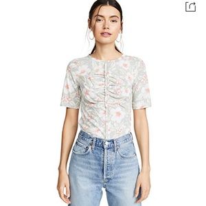 REBECCA TAYLOR Kamea Floral Cotton Jersey Shirt Top Grey Melange Small NWT